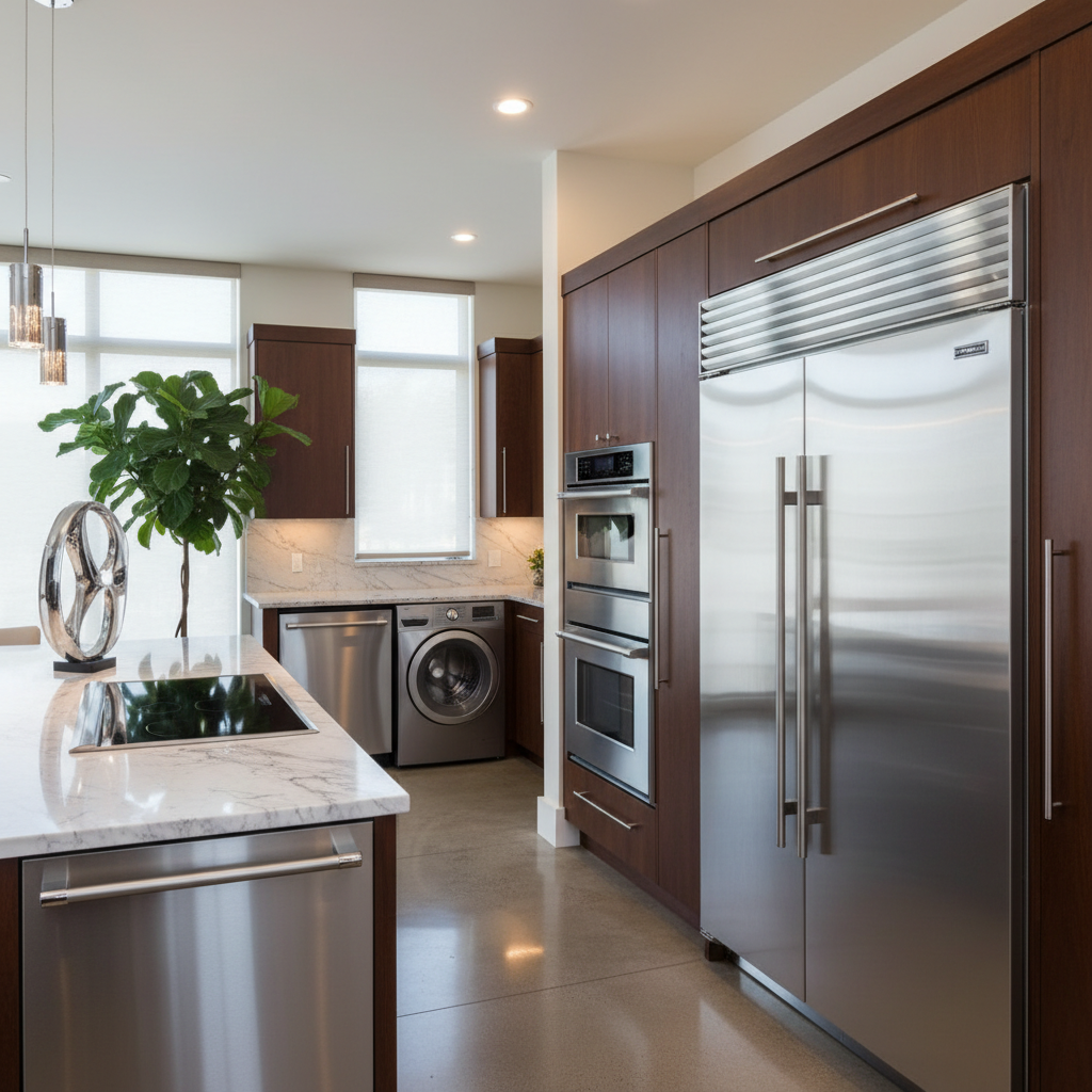 Premium household appliance suite in luxury home environment