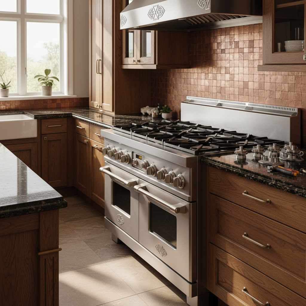 Premium range and cooktop in upscale kitchen
